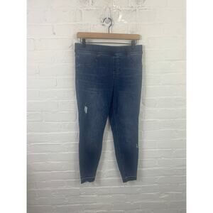 Spanx Women's Distressed Ankle Skinny Denim Jeans Stretch Blue Size L Petite